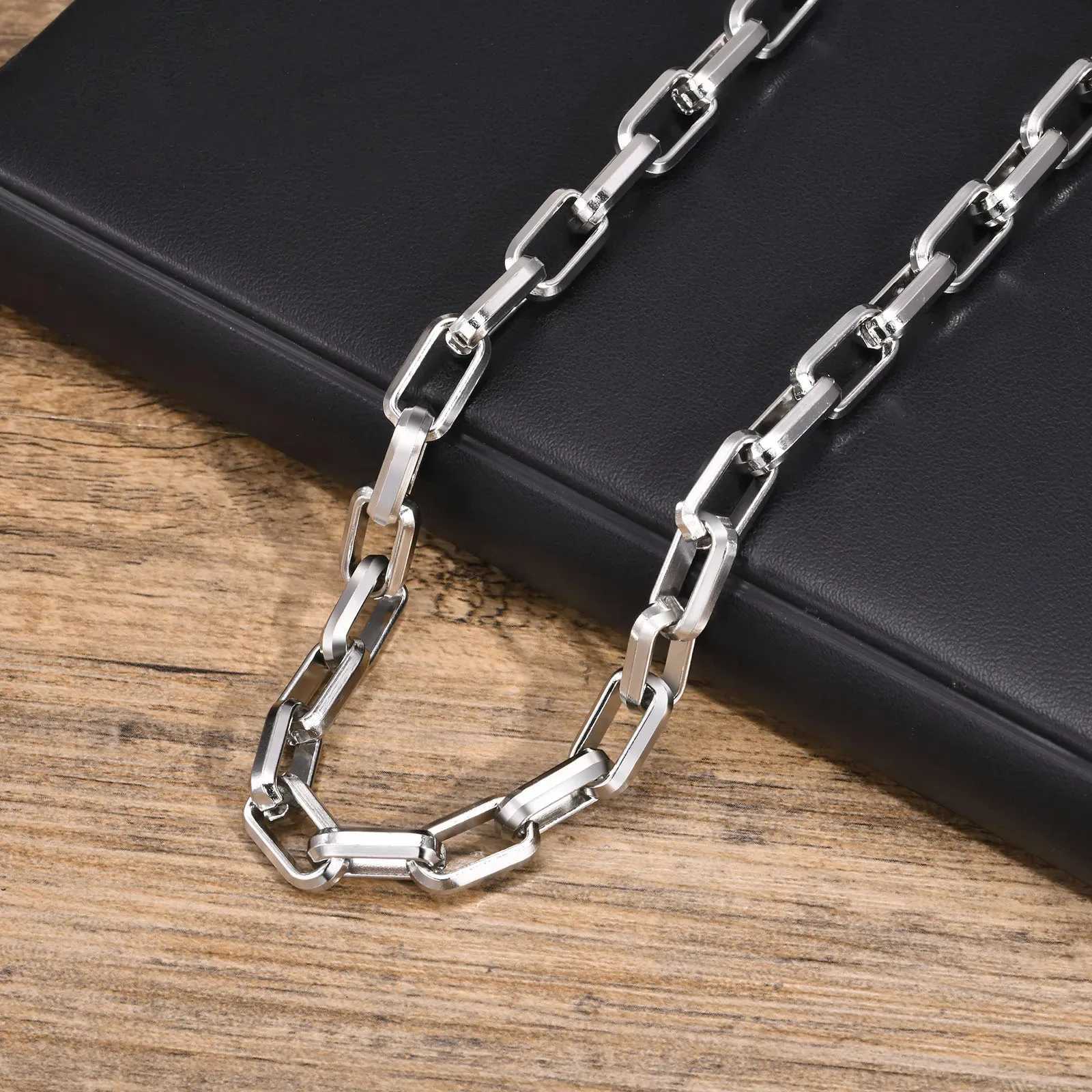 Chunky Rectangle Chain Necklaces for Men Boys 50/55/60 cm Stainless Steel Square Chain Collar Cool Punk Jewelry Gifts Y250620