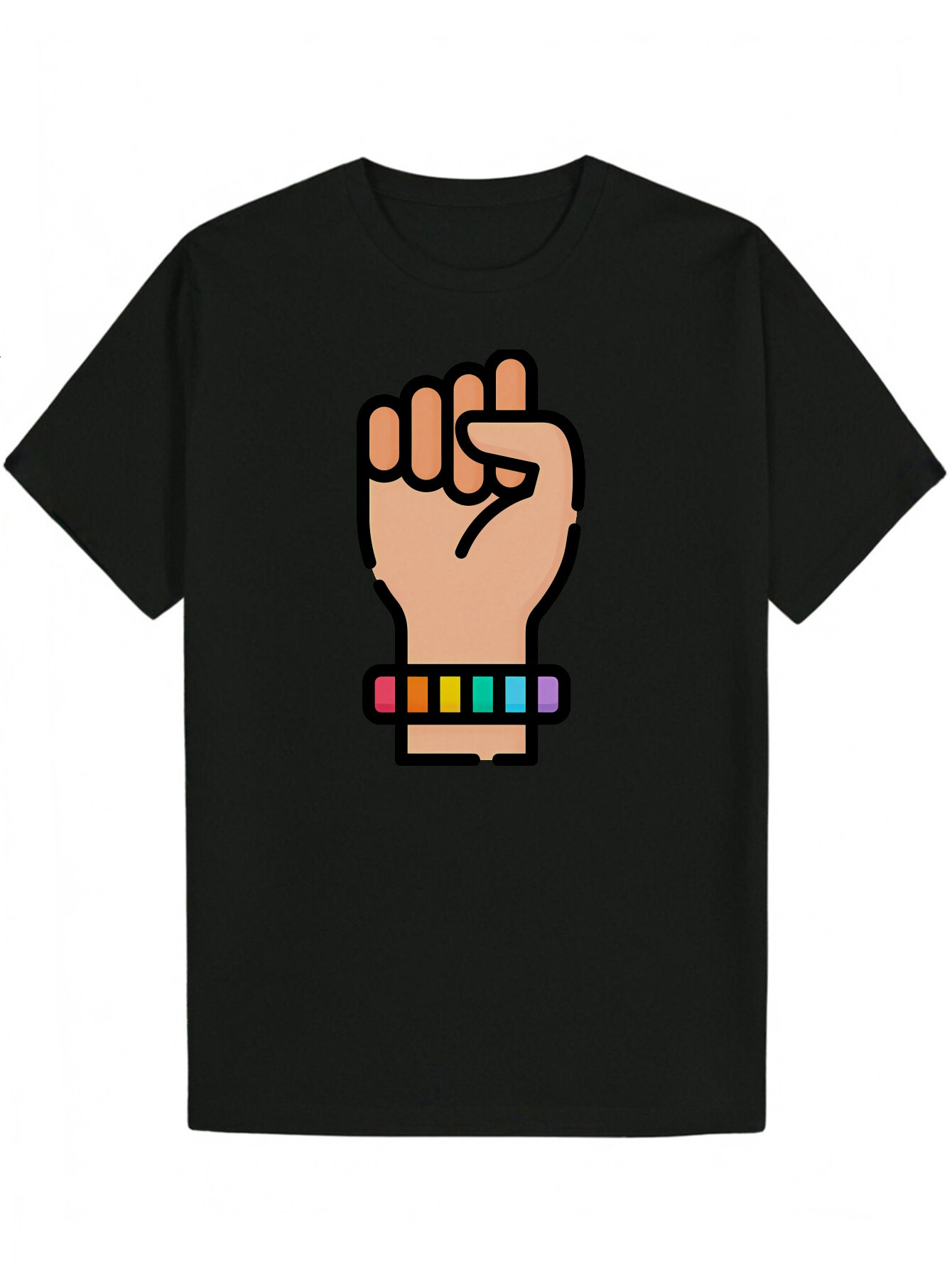 Casual Round Neck Polyester with Raised Fist Pattern Design - Summer Men's Short Sleeve T-Shirt