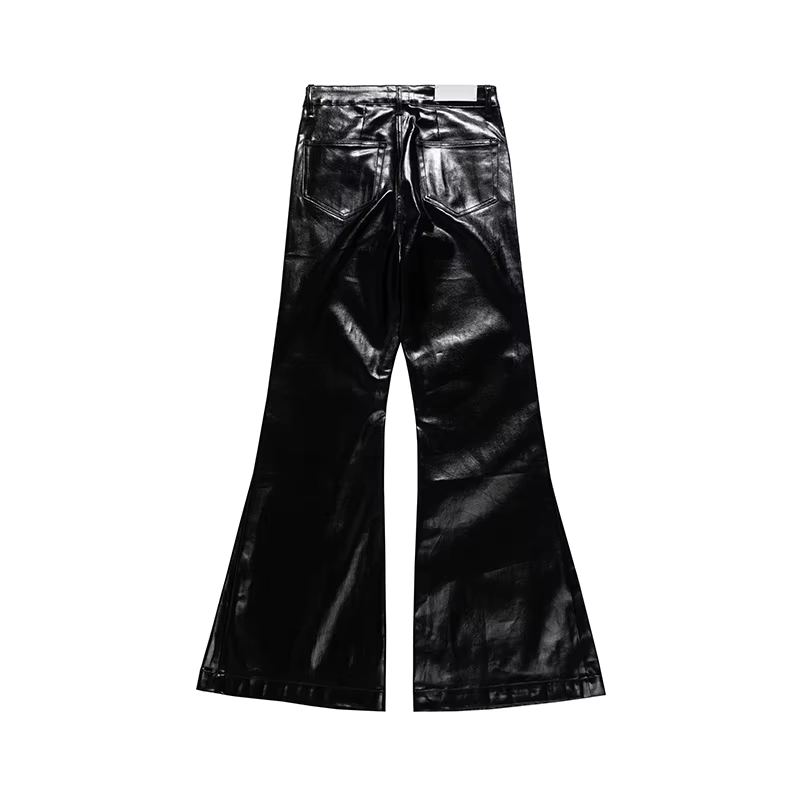 MIJKO High Street Wide Leg Glossy Pu Leather Pants Sashes Boot Cut Men and Wome Straight Baggy Casual Jeans Oversized Flared Trousers