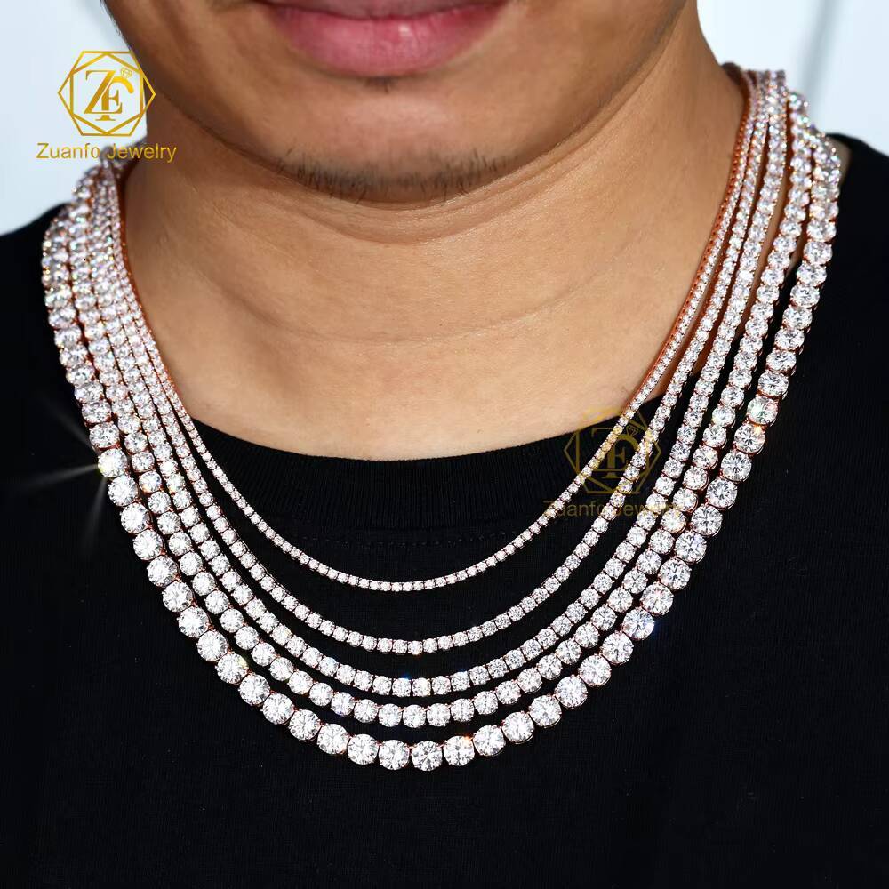 Popular Hiphop Style Tennis Chain 925 Silver Iced Out D VVS1 2mm-6.5mm Moissnaite Diamond Tennis Necklace for Women Men