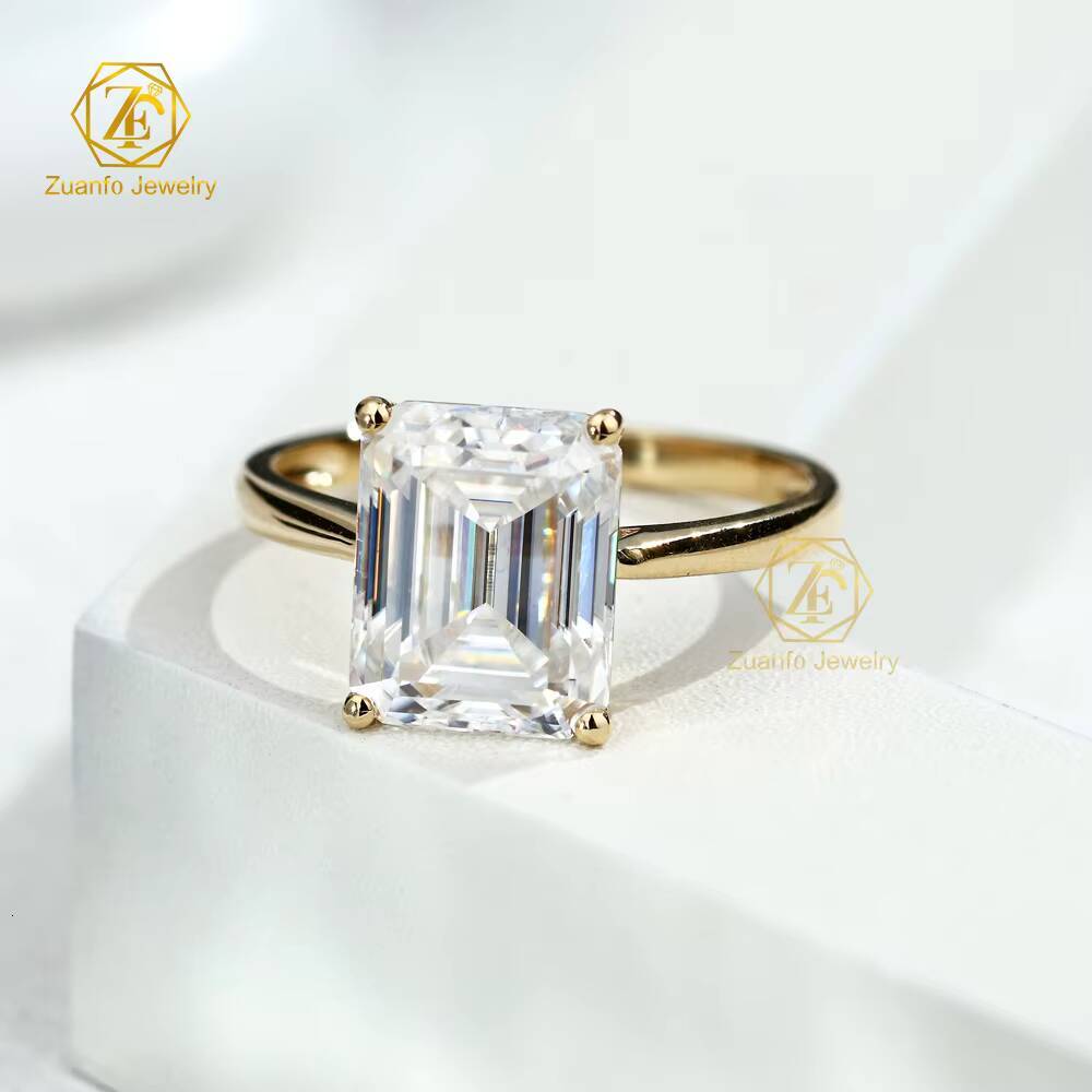 Wholesale Engagement Rings Jewelry Women VVS 4 Ct Emerald Moissanite Diamond 18k Karat Solid Real Yellow Gold