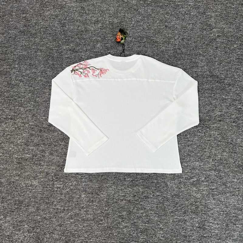 Waffle Long Sleeve Embroidery Sakura Derschutze Blossom T-Shirt Men Women Casual Loose High Quality Breathable T-shirt Clothes X2508021