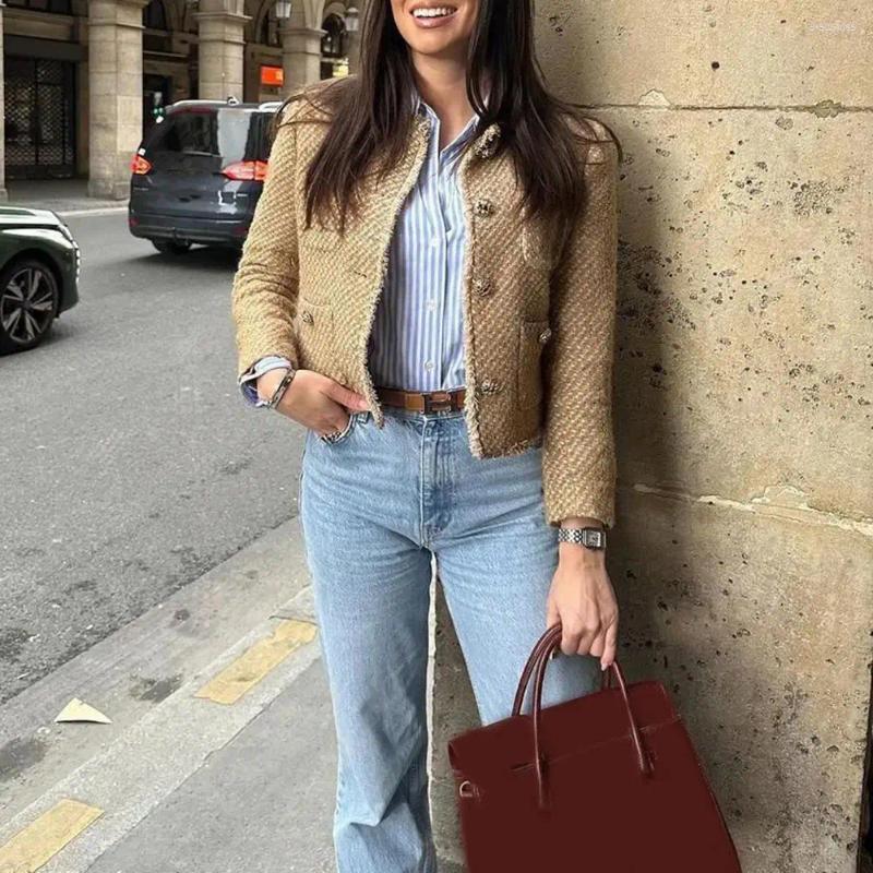 Women's Jackets Women Top With Gold Button Elegant Luxurious Party Ladies Jackets Closure Tweed Slim Fit Stylish Pockets For Business Spring - view 9