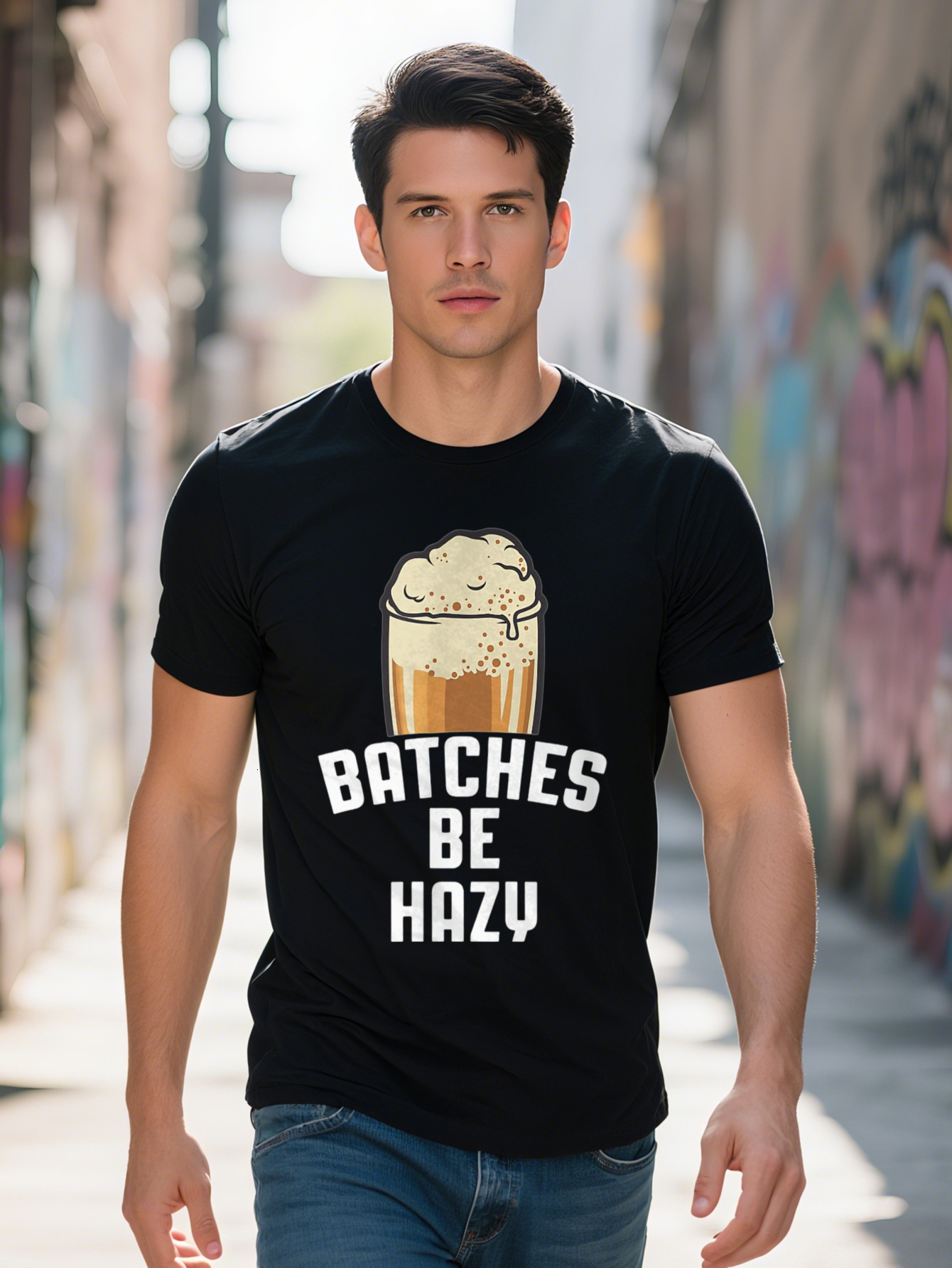 Men S g Cotton Batches Be Hazy Craft Gift Beer Drinking Brewery T-shirt