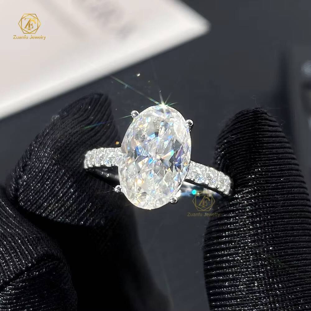 Factory Customizable 4 Ct Gold Plated 14K 18K Engagement Oval VVS Moissanite Diamond Wedding Ring Women Classic GRA Certified