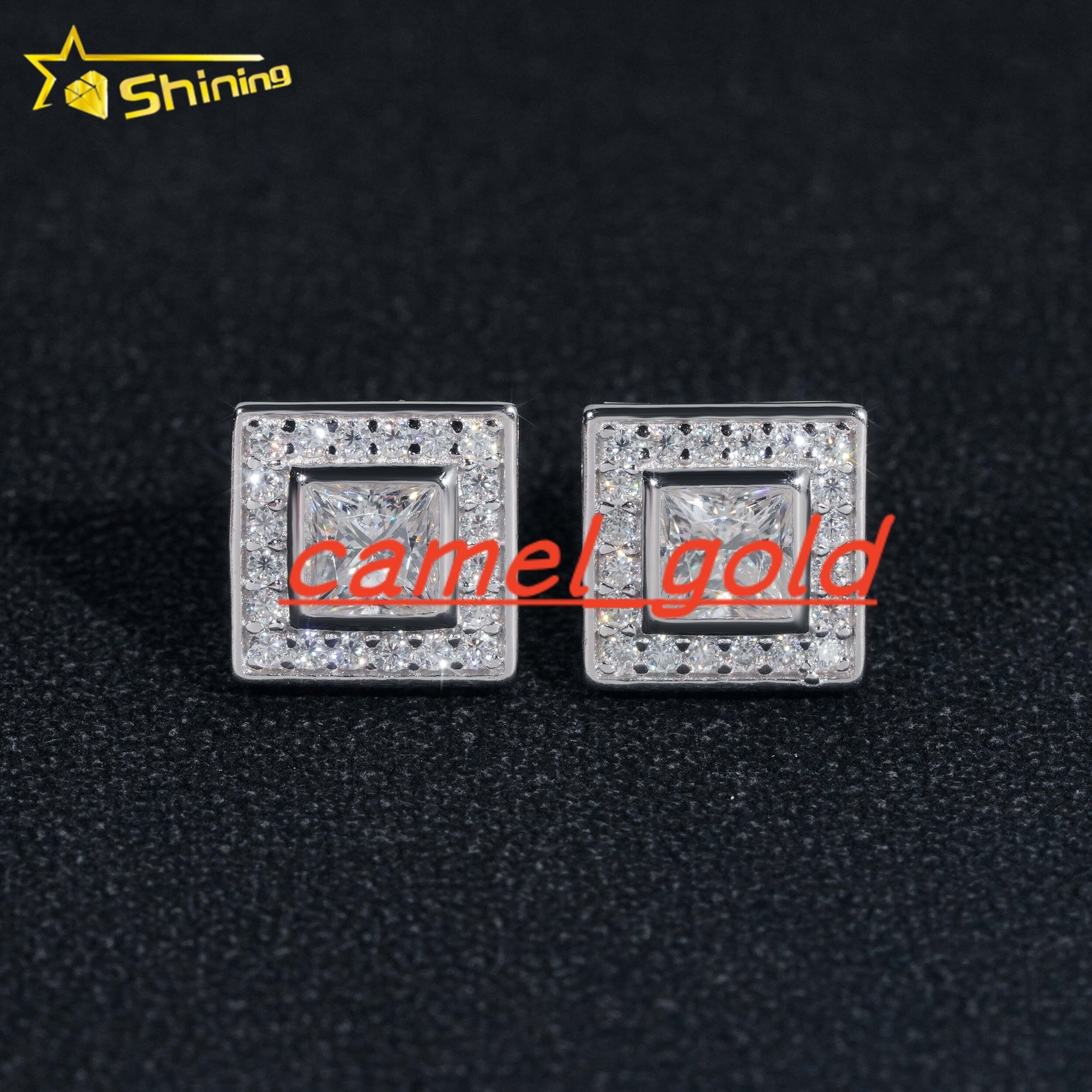 New Arrivals Top Quality Square Princess Cut Stud Earring 925 Sterling Silver Moissanite Diamond Earrings