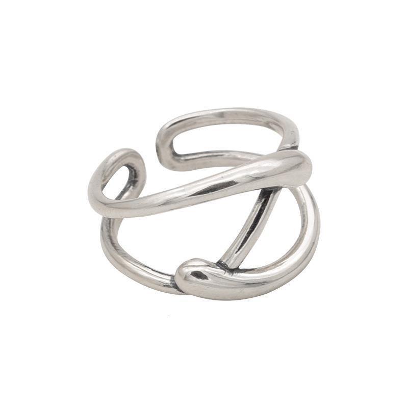 Silver Plated Black Geometric Round Ring, Korean Style Twisted Band Women's Fashion Jewelry