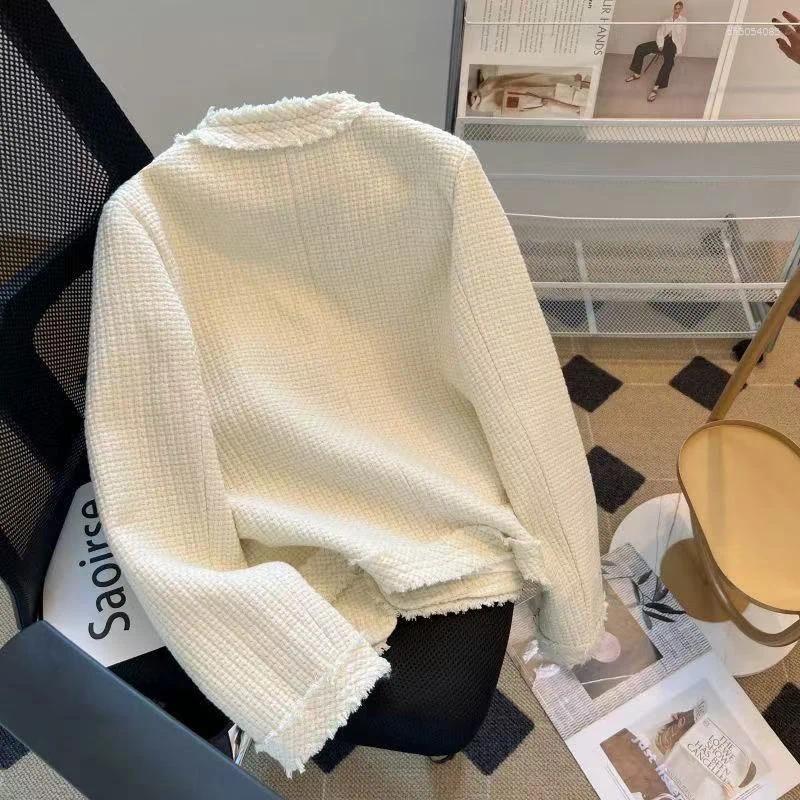 Women's Jackets Fashion Tweed Jacket Women Winter Thick Warm Single Breasted O Neck Coats Korean Elegant Office Lady All Match Outwear Mujer Desi