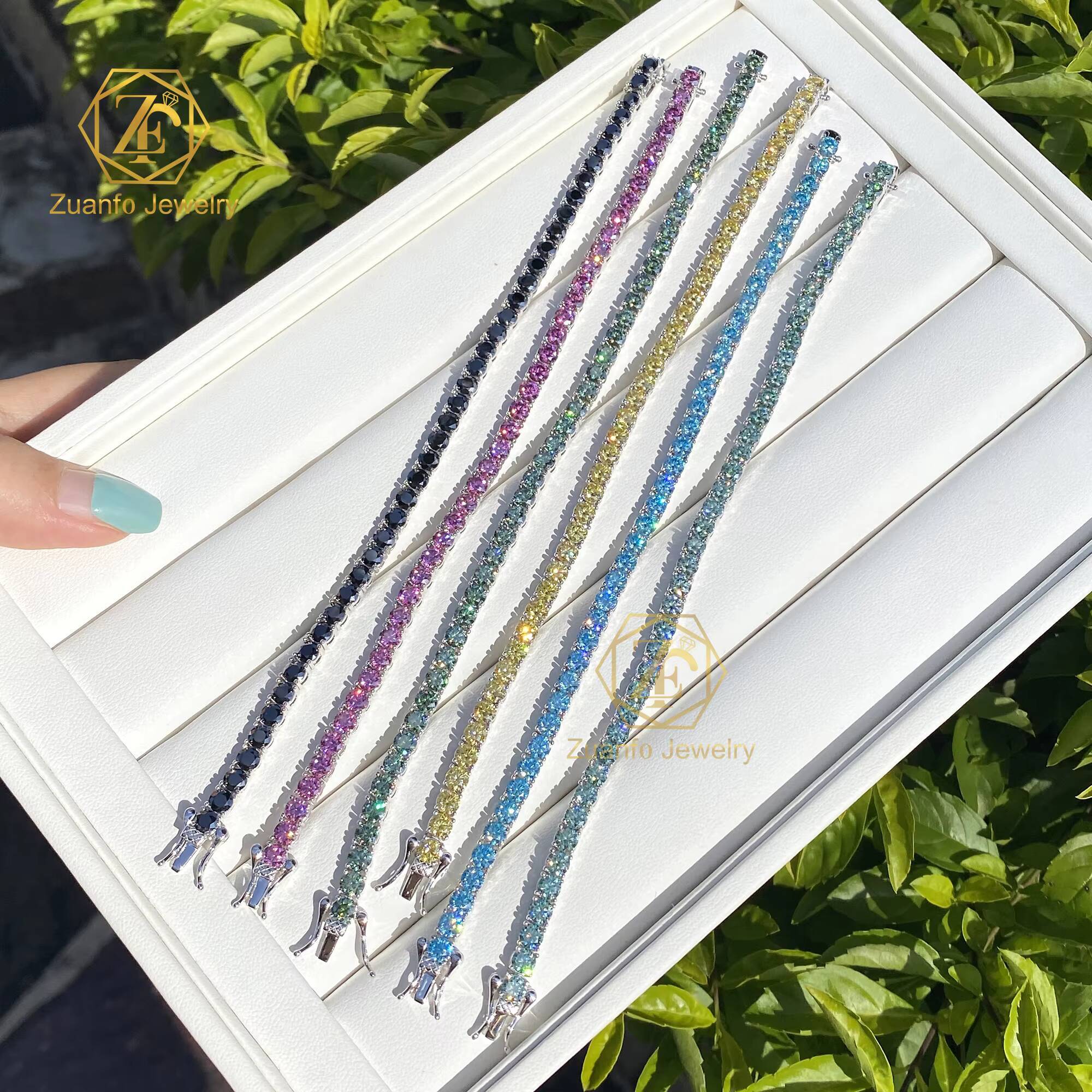 925 Silver Tennis Chain with Iced Out Colorful Moissanite Pass Diamond Tester Bracelet for Women and Men