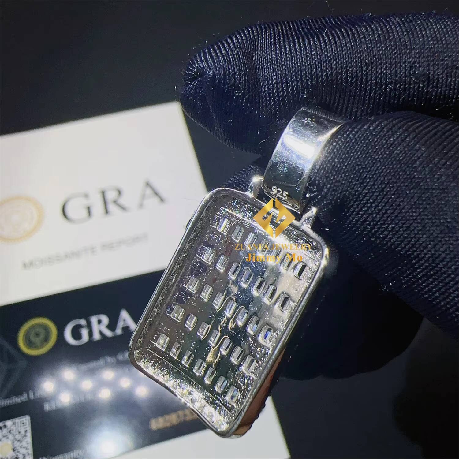 New Arrivals Pass Diamond Tester Iced Out Luxury Man Jewelry 925 Solid Silver D Baguette Moissanite Diamond Dog Tag Pendant