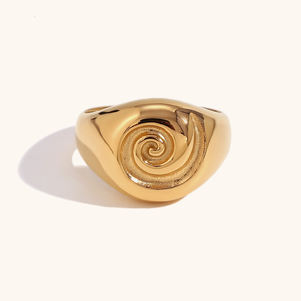 european and american crossborder hot sale fashion simple luxury stainless steel 18k gold plated designer wedding rings cast round swirl ring jewelry