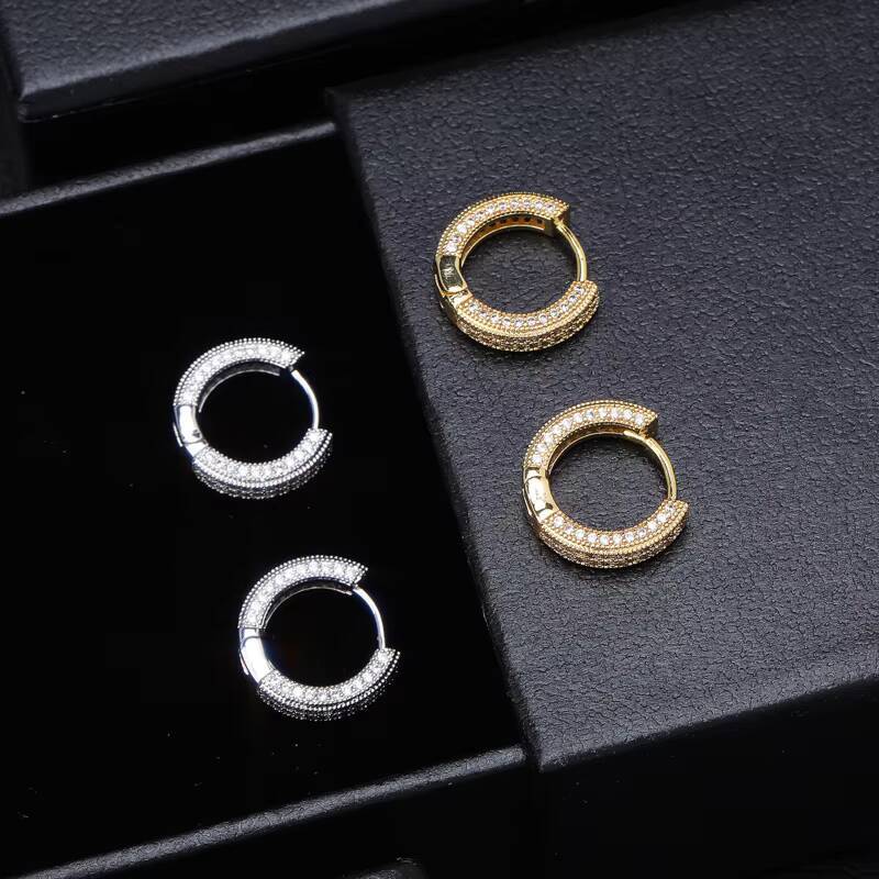 Wholesale Fashion Hiphop Zircon Brass Hoop Earrings for Men Women