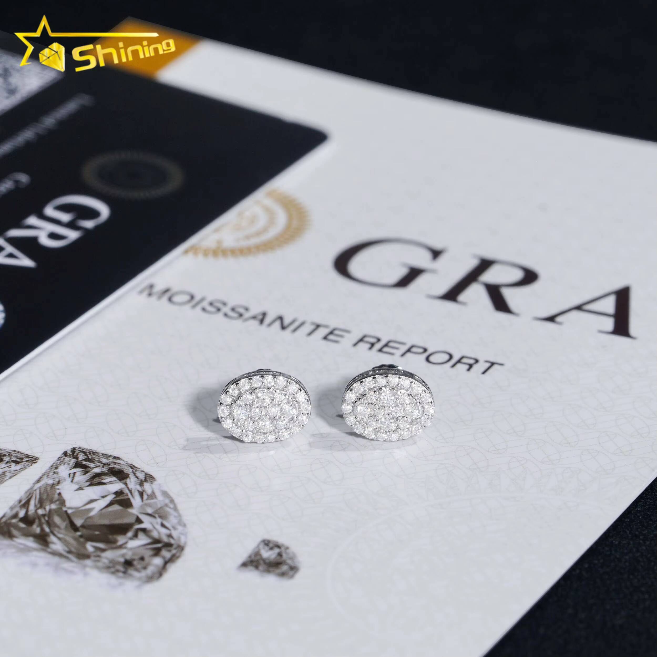 Fine Jewelry Iced Out Oval Shape Hip Hop Pass Diamond Tester 925 Sterling Silver Moissanite Stud Earrings