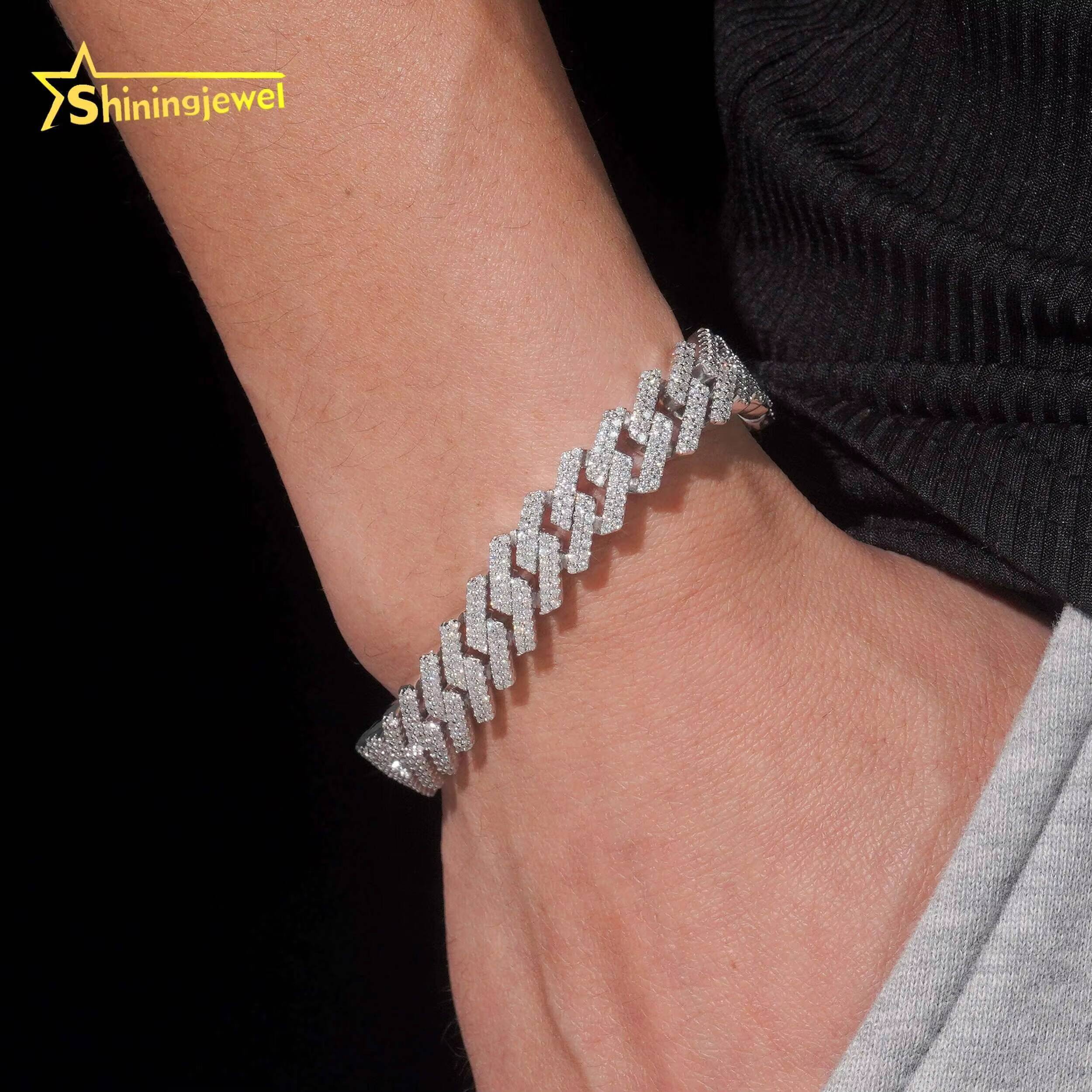 Hot Sale Fine Jewelry Iced Out Hip Hop 13mm 925 Sterling Silver Mens Cuban Link Chain Necklace