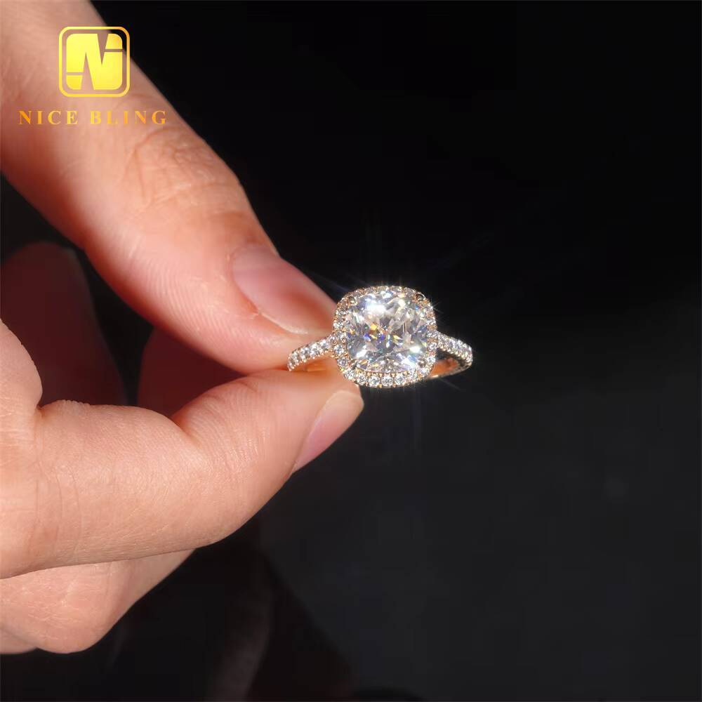 High Quality Diamond VVS Moissanite Wedding Ring 14K Gold Cushion Cut Ring Moissanite Engagement Ring for Women
