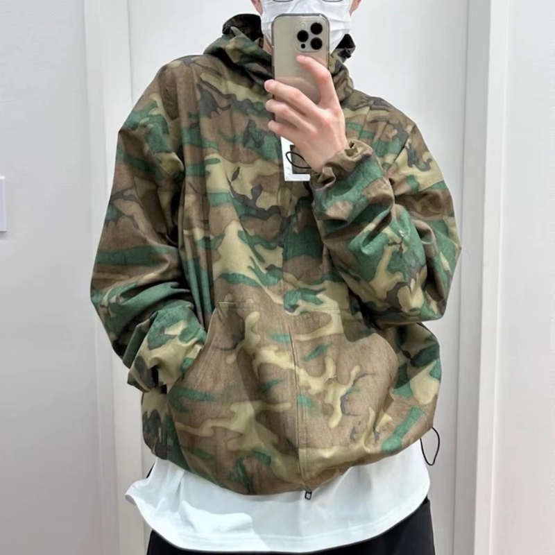 MIJKO Streetwear Color Match Camouflage Hooded Jacket for Men and Women Windbreaker Casual Loose Coat Outwear Baggy Patchwork Clothes