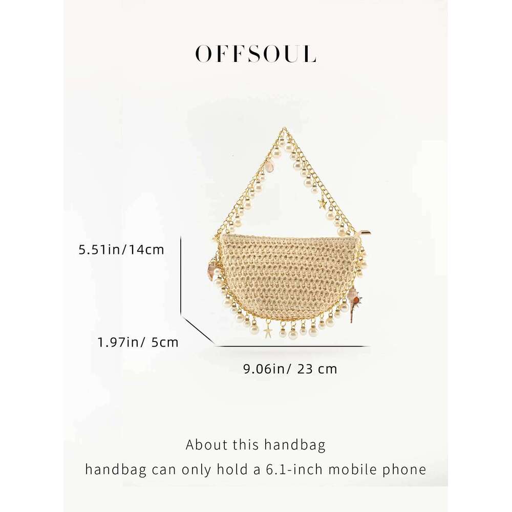 The Handcrafted French-Style Holiday Straw Bag with a Seashell Design, to Be Worn over Shoulder under the Arm