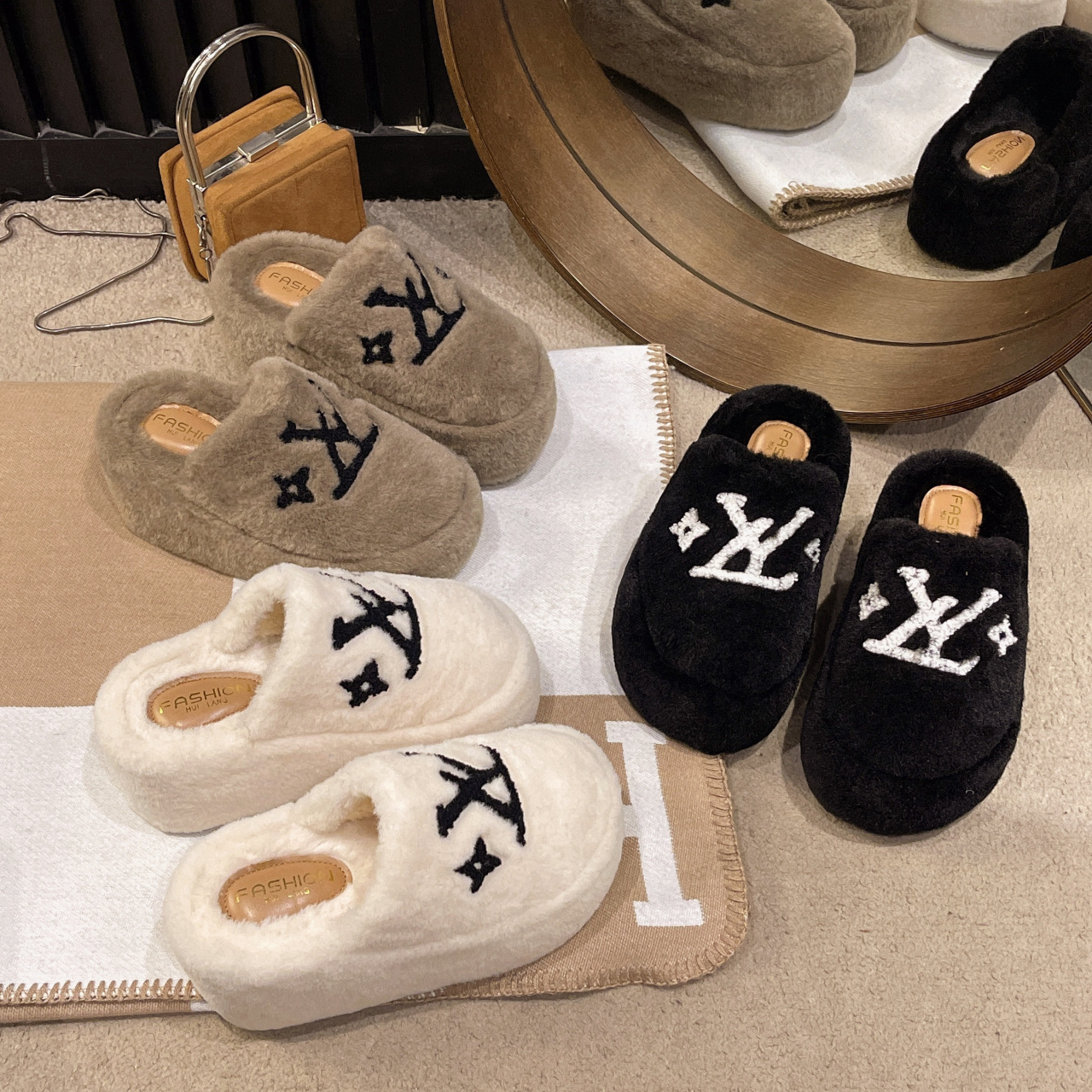 free shipping designer sandals platform 8cm keep warm slippers women's new outdoor cotton slippers