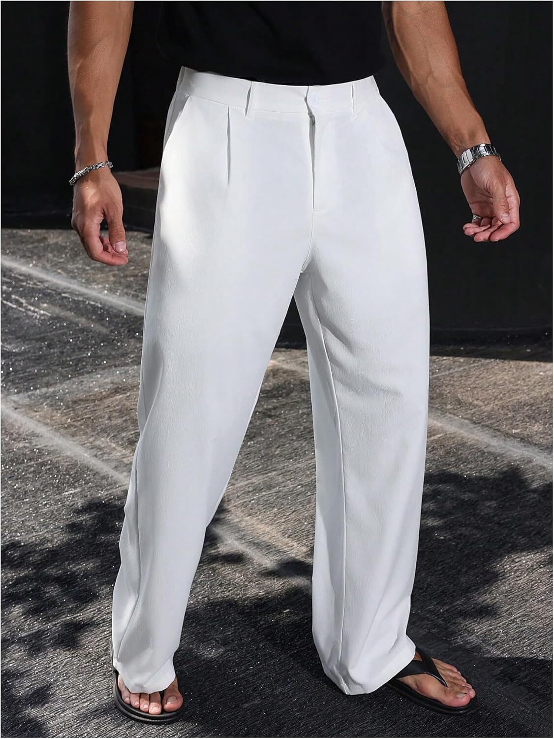 Men's Baggy Dress Pants Old Money Wide Leg Slacks Relaxed Fit Work Trousers