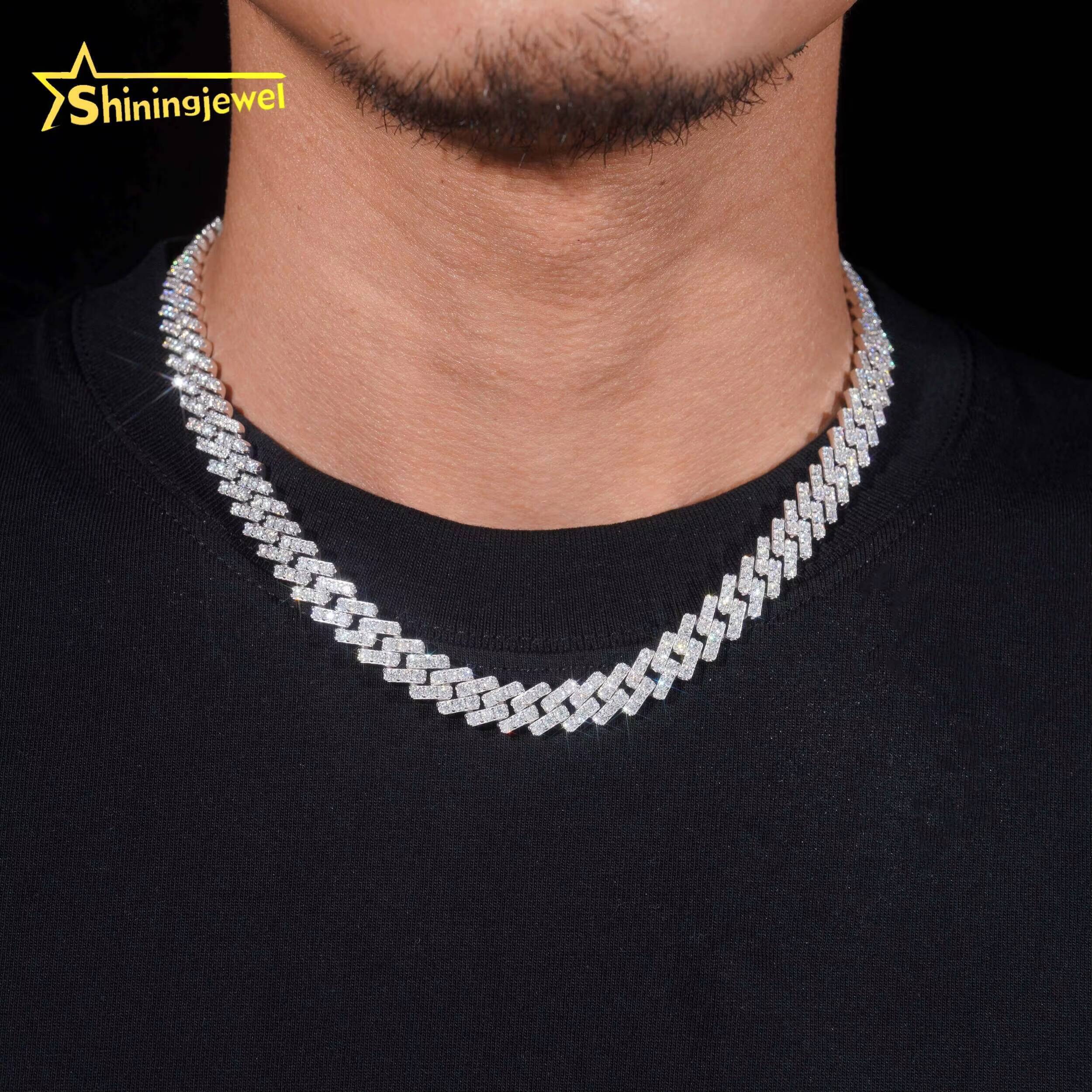 Hot Sale Mens 10mm Iced Out Cuban Link Chain 925 Sterling Silver Gold Plated Pass Diamond Test VVS Moissanite Cuban Necklace