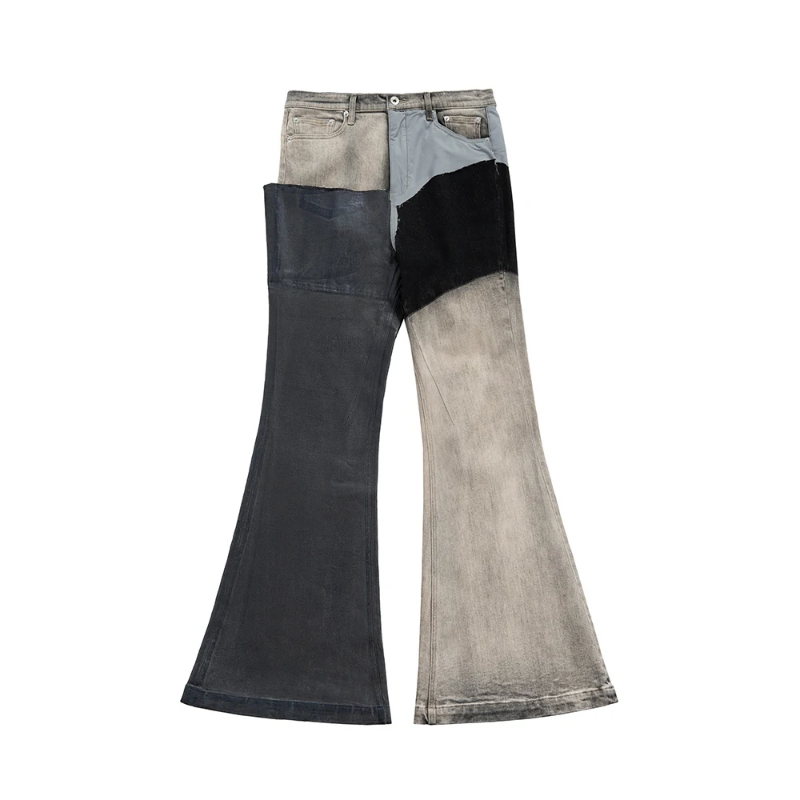 MIJKO RO Style Ribbons Patchwork Gradient Stacked Wax Pants Unisex Straight Streetwear Baggy Y2K Flare Jeans Oversized Loose Cargos