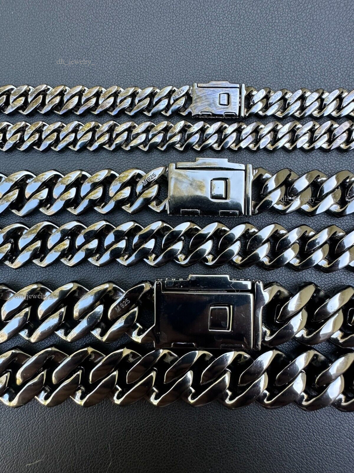 MOISSANITE Prong Cuban Link Chain Necklace Black Rhodium Over Sterling Sier 15mm Width PASSES DIA Tester