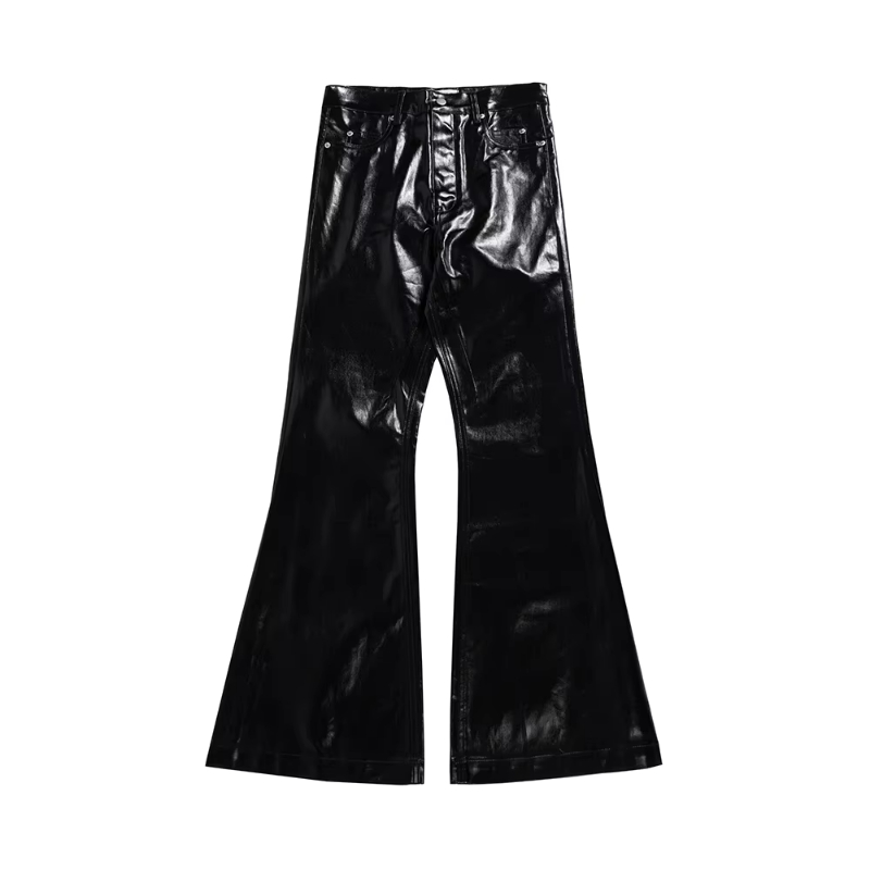MIJKO High Street Wide Leg Glossy Pu Leather Pants Sashes Boot Cut Men and Wome Straight Baggy Casual Jeans Oversized Flared Trousers