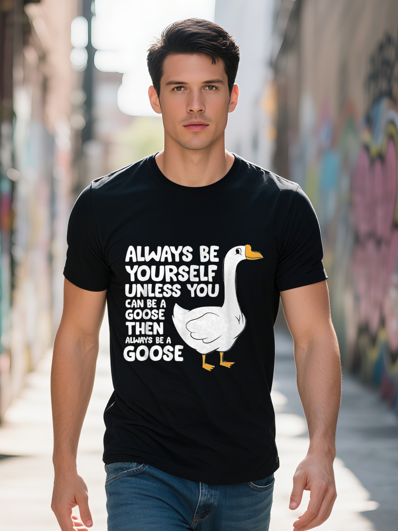 Yourself Unless You Can Be a Goose Men's Cotton T-Shirt Casual Breathable Washable with Crew Neck and Short