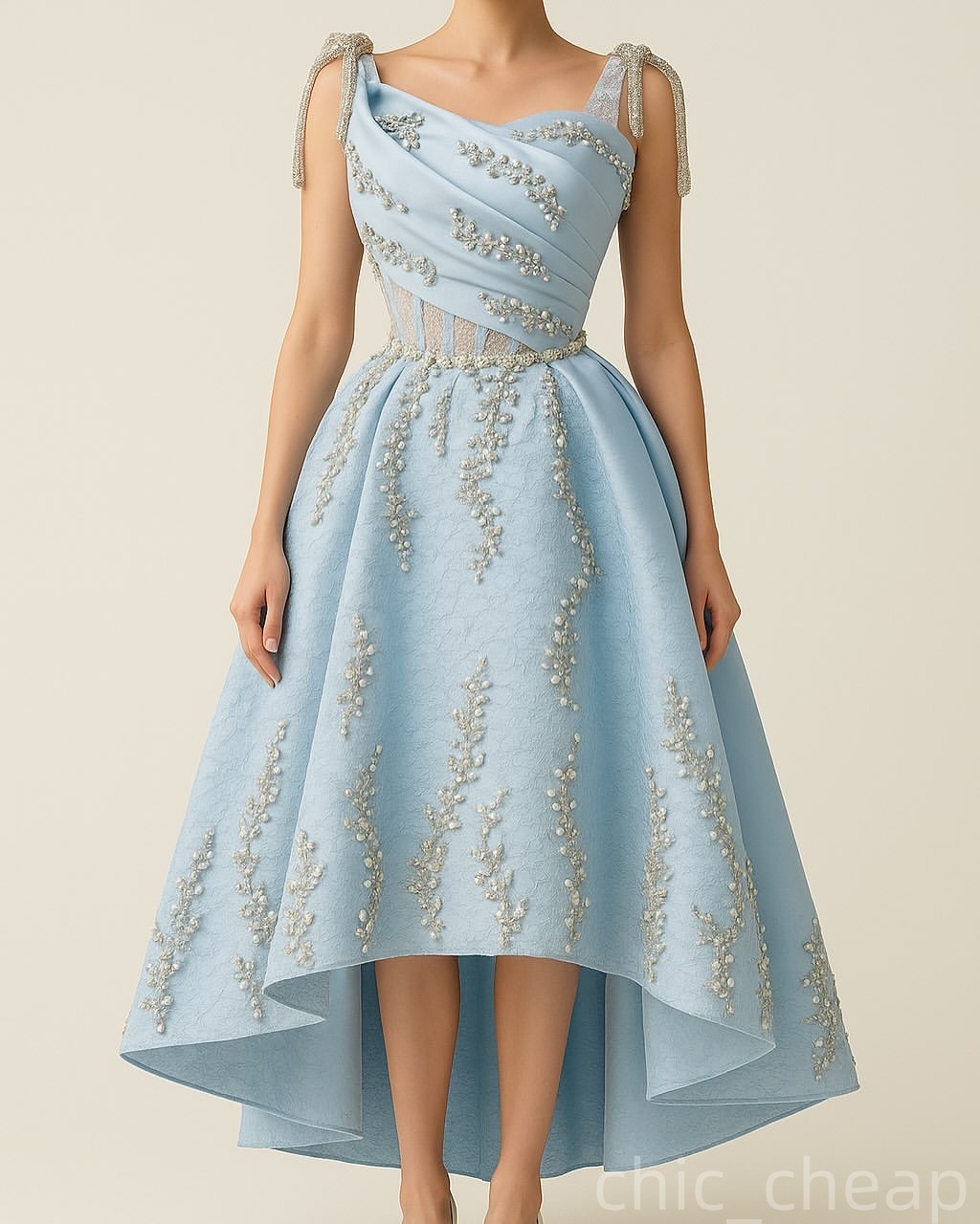 Light Sky Blue A-line Evening Dresses Lace Pearls Crystals Vintage Prom Formal Party Second Birthday Engagement Gowns Plus Size Dress For Special Occa