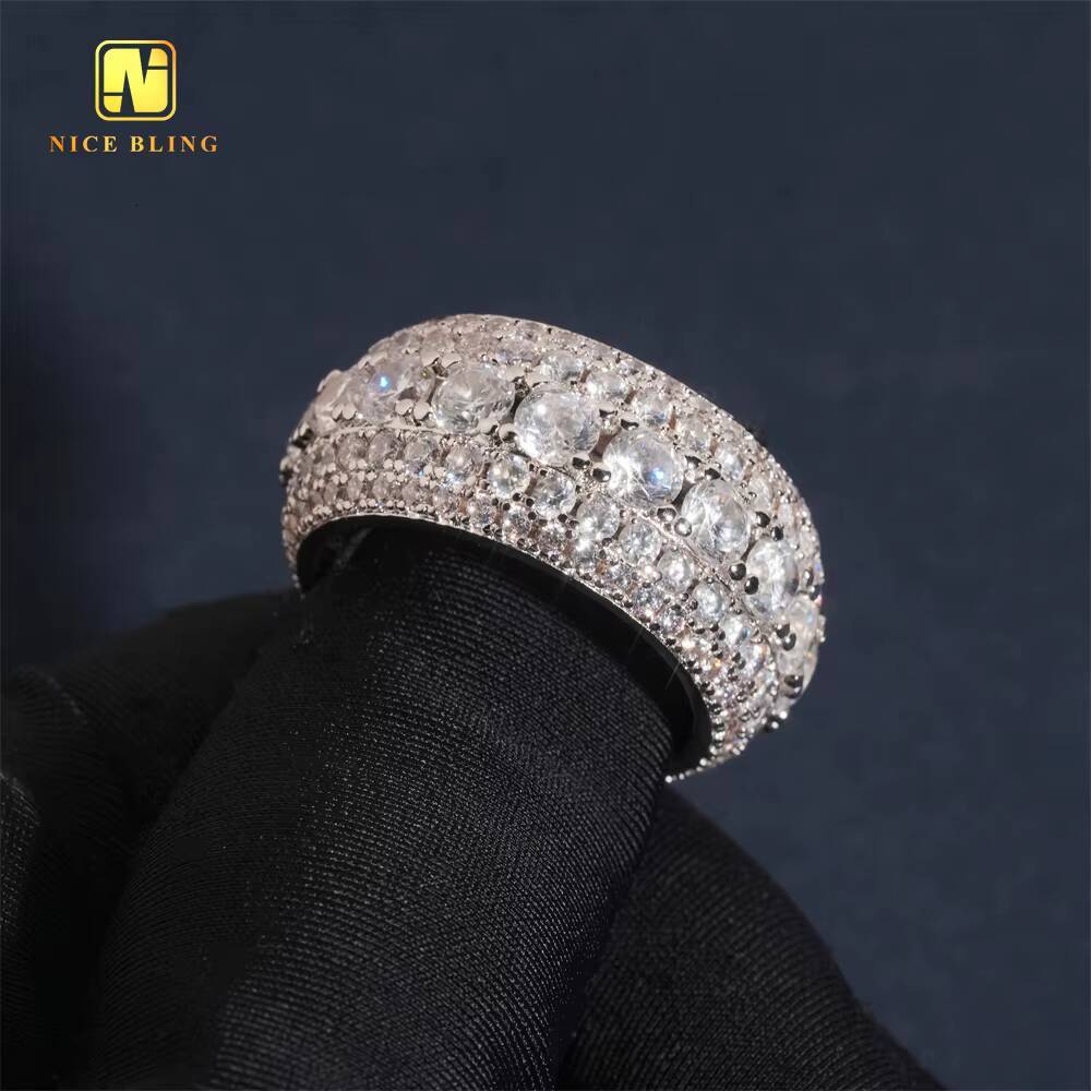 Fashion Jewelry Wholesale Price Hot Sale 5Row Hip Hop CZ Rapper Brass 5A Cubic Zirconia Jewelry Diamond Iced Out Ring for Men