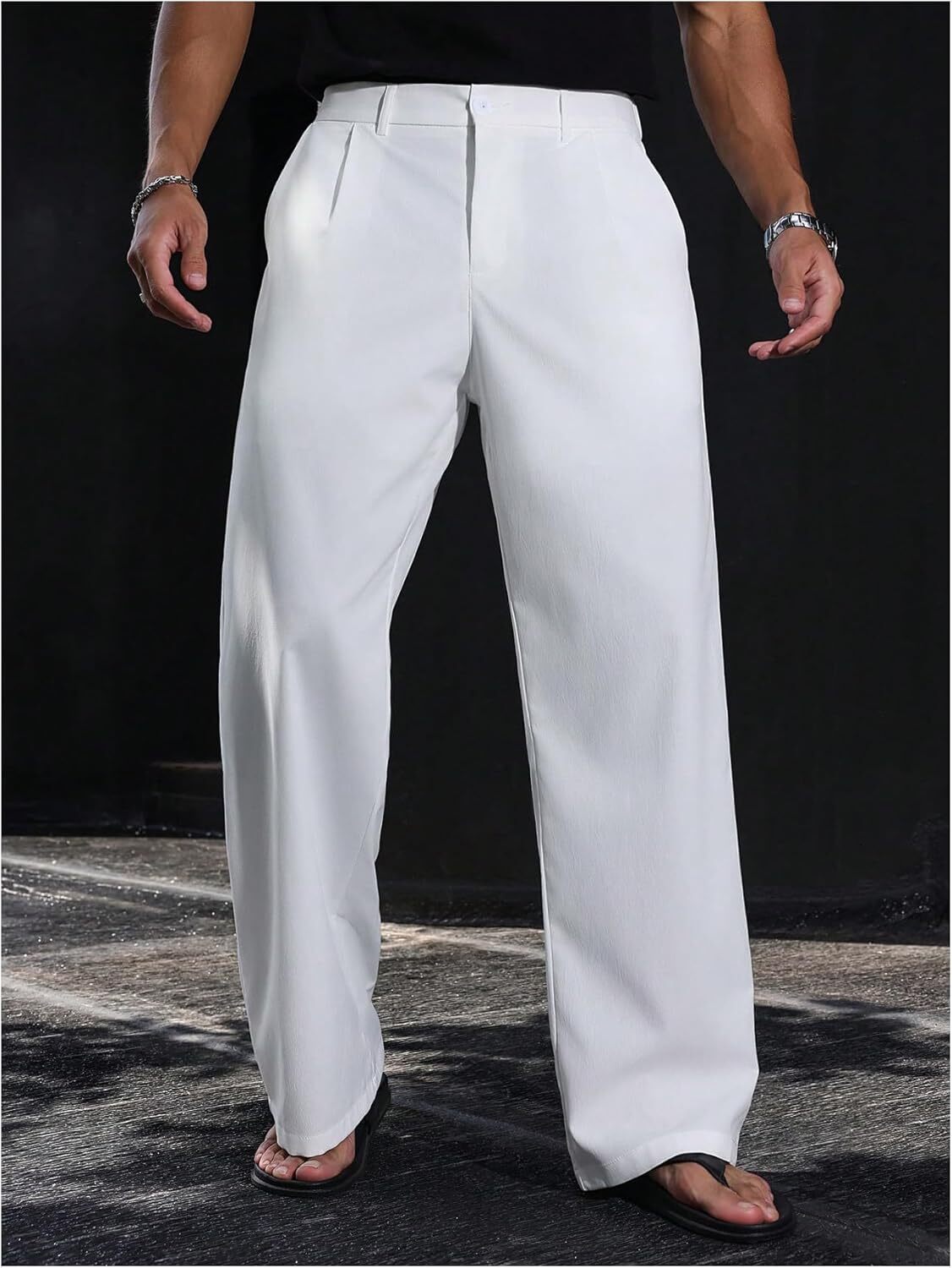 Men's Baggy Dress Pants Old Money Wide Leg Slacks Relaxed Fit Work Trousers