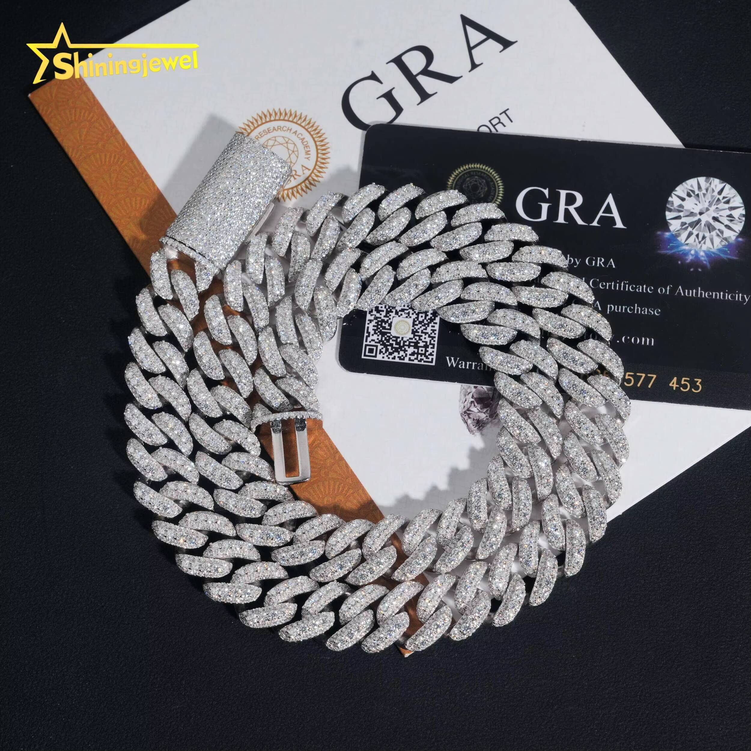 Pass Diamond Test VVS Moissanite Diamond Iced Out 13mm Cuban Link Chain S925 Gold Plated Rise Moissanite Hip Hop Necklace Chain
