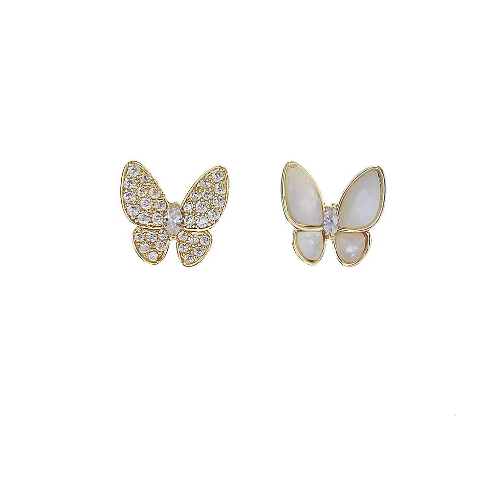 Natural White Mother Of Pearl Half Diamond Butterfly Earrings Free Shipping Designer Luxury Jewelry New Sweet Temperament Silver Needle Jewelry