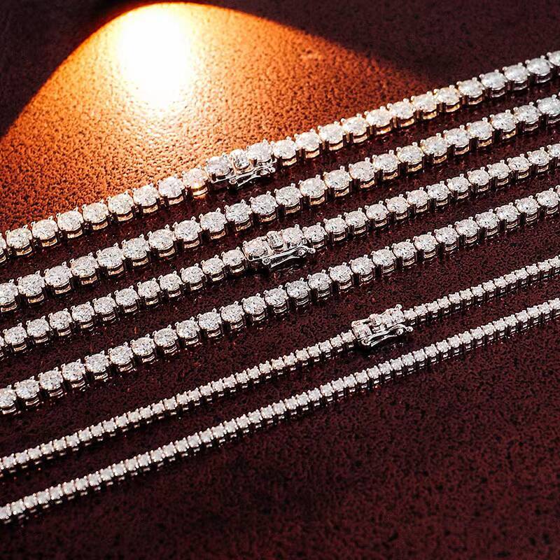 Sliver Moissanite Tennis Necklace 925Sterling Sliver Vvs Moissanite Diamond 2mm 3mm 4mm 5mm 6mm Iced Out Moissanite Tennis Chain