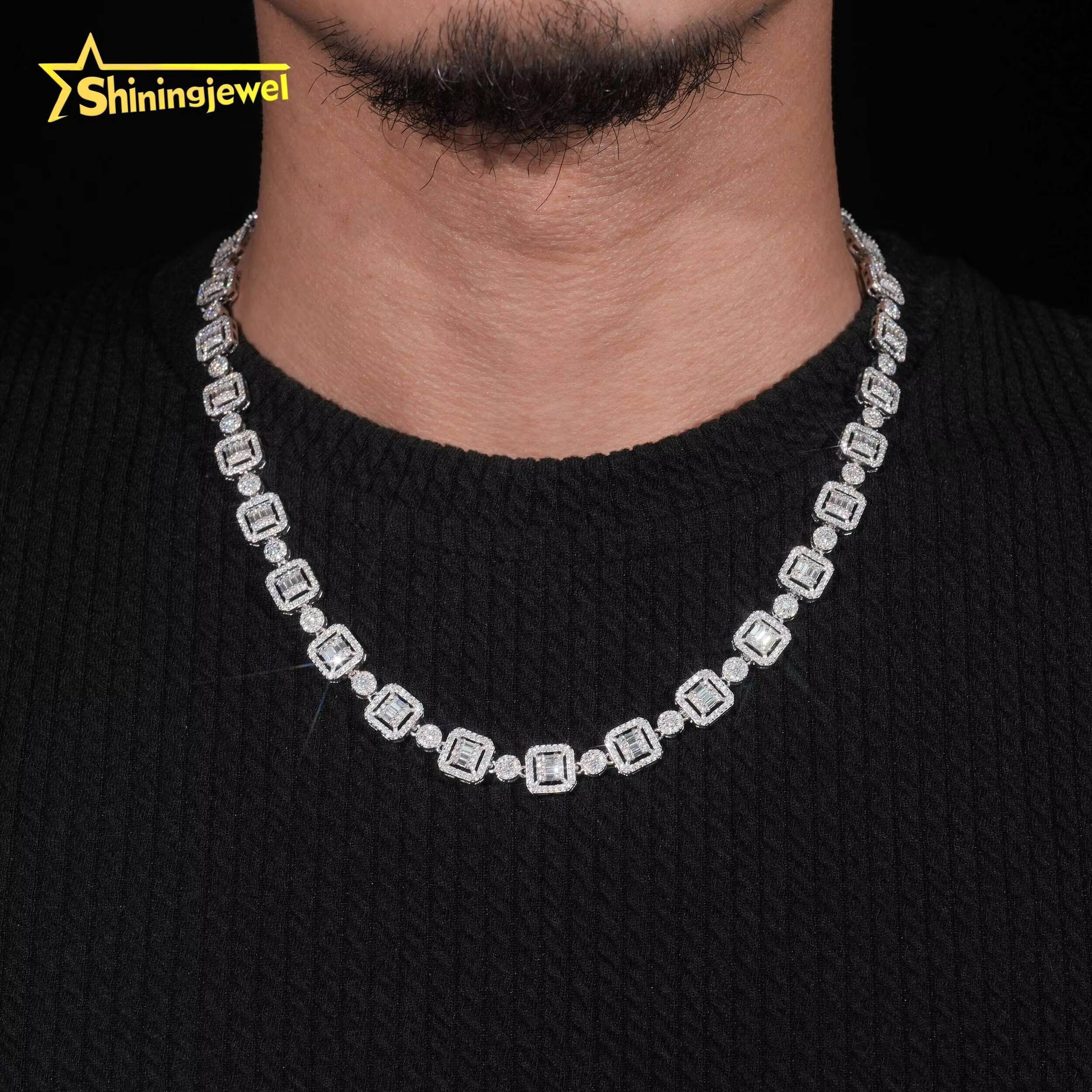 GRA Certificate High Quality 9.5mm VVS Moissanite Silver 925 Iced Out Chain Diamond Necklace