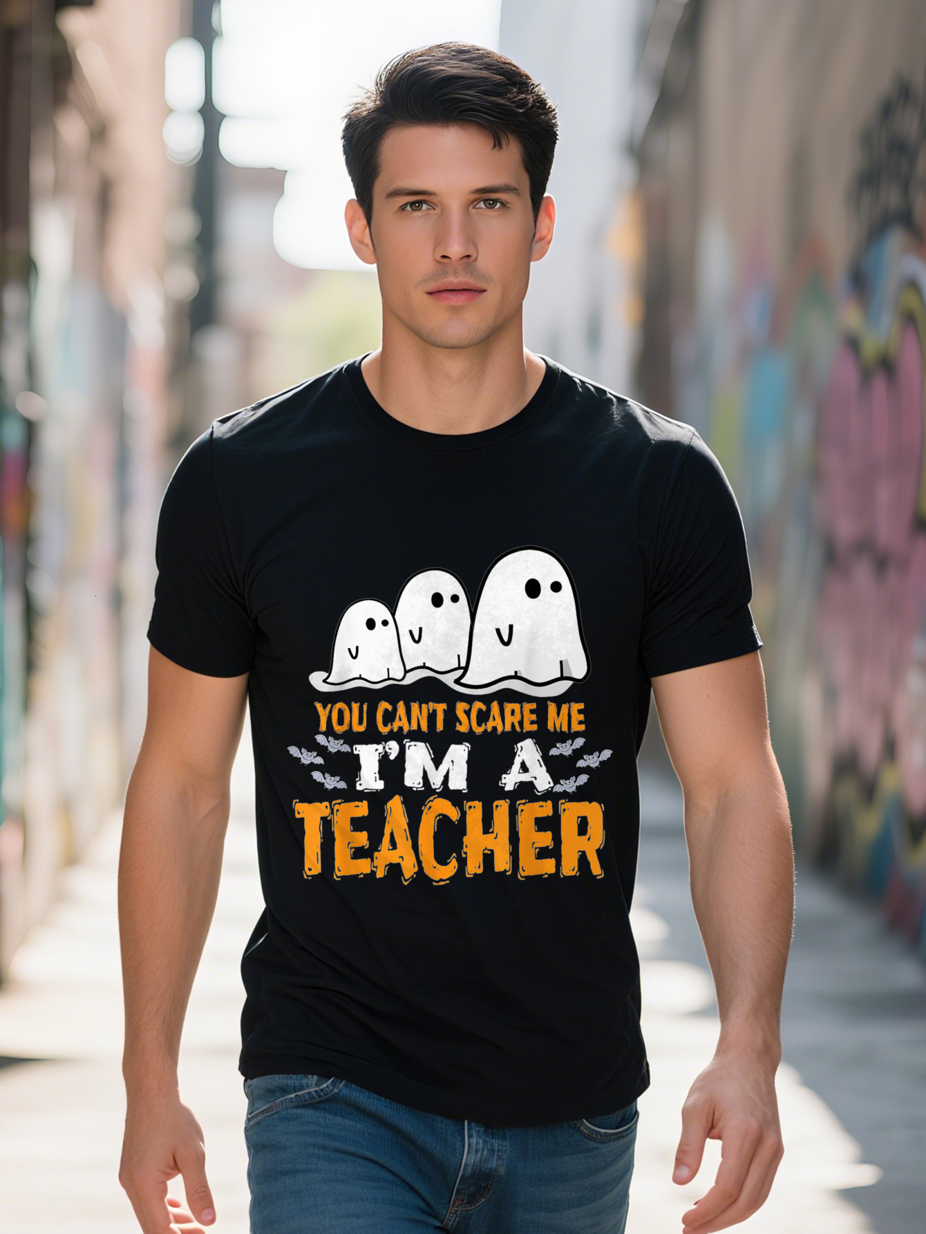 Halloween Shirt You Can't Scare Me I'm A Teacher T-Shirt Cotton