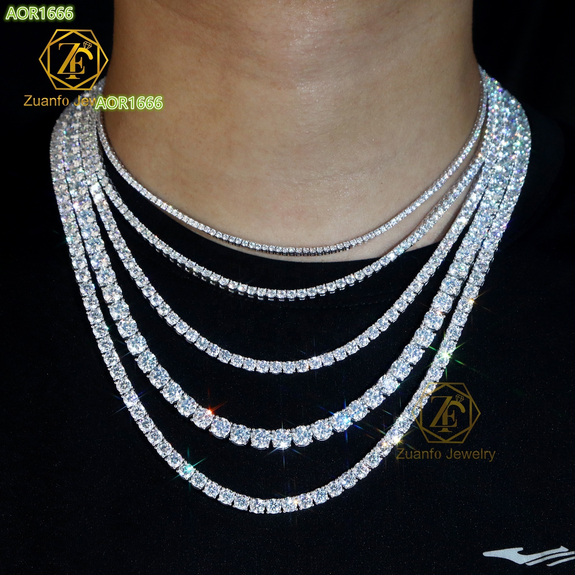 Luxury Hip Hop Iced Out Fine Jewelry 2MM 3MM Lab Diamond S925 Silver Vvs Moissanite Tennis Chain Necklace for Men Women