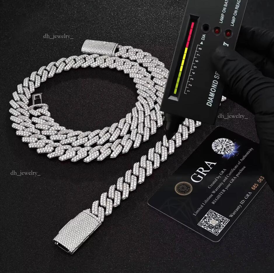 Wholesale Miami Man 15mm and 20mm Sterling Sier Iced Out Mosssanite Moissanite Dia Fine Cuban Chain & Link Bracelets