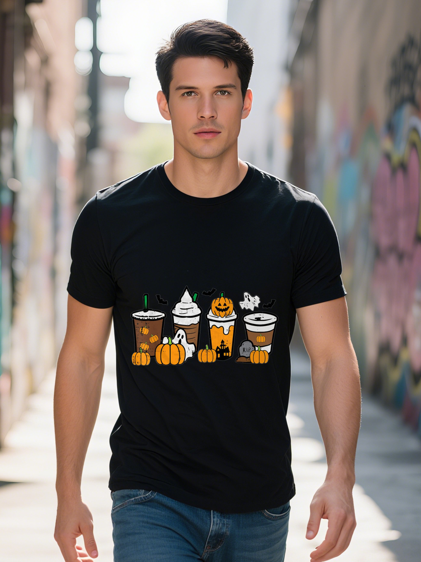 Halloween Coffee Pumpkin Spice Latte Costume Men Women Kids T Shirt