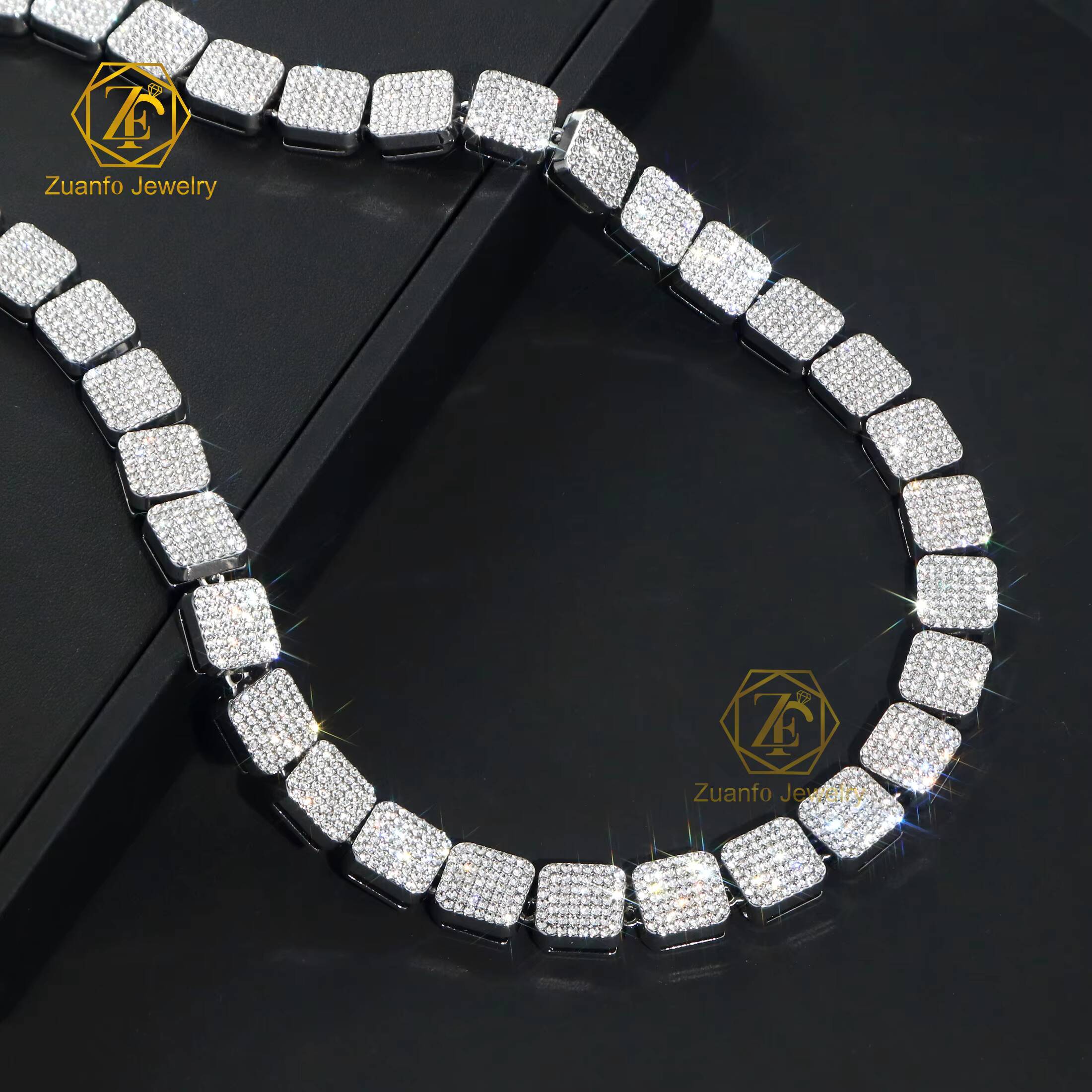 Latest Design Gra Certified Square Moissanite Necklace Ice Out Hiphop Jewelry 925 Solid Silver Moissanite Tennis Link Chain