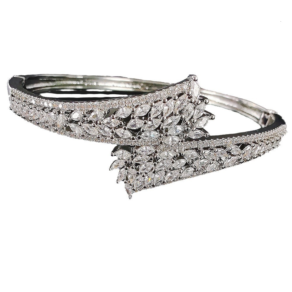 Copper Zircon Open Cuff Bracelet, Japan and Korean Style Zirconium Jewelry