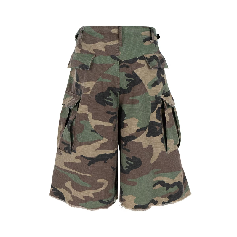 MIJKO M65 Silhouette Camouflage Cargo Cropped Shorts for Men Wide Leg Patchwork Baggy Summer Shorts Oversized Loose Over Knee Pants