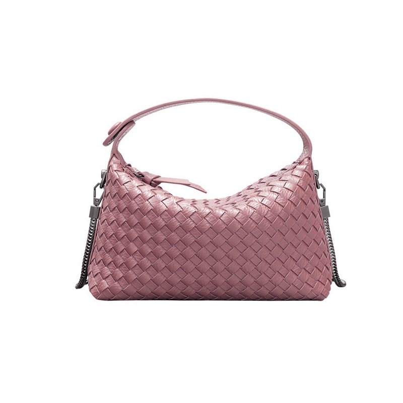 new Style Genuine Leather Woven Dumpling Bag Sheepskin Chain Crossbody Bag for Women Pillow Bag with Handheld Option