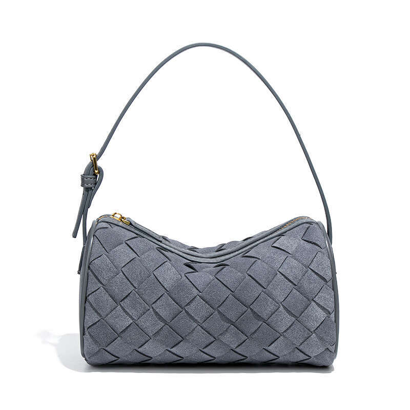Women Designer Autumn Winter Suede Cylinder Woven Single Shoulder Crossbody Underarm Handheld Pillow Bag