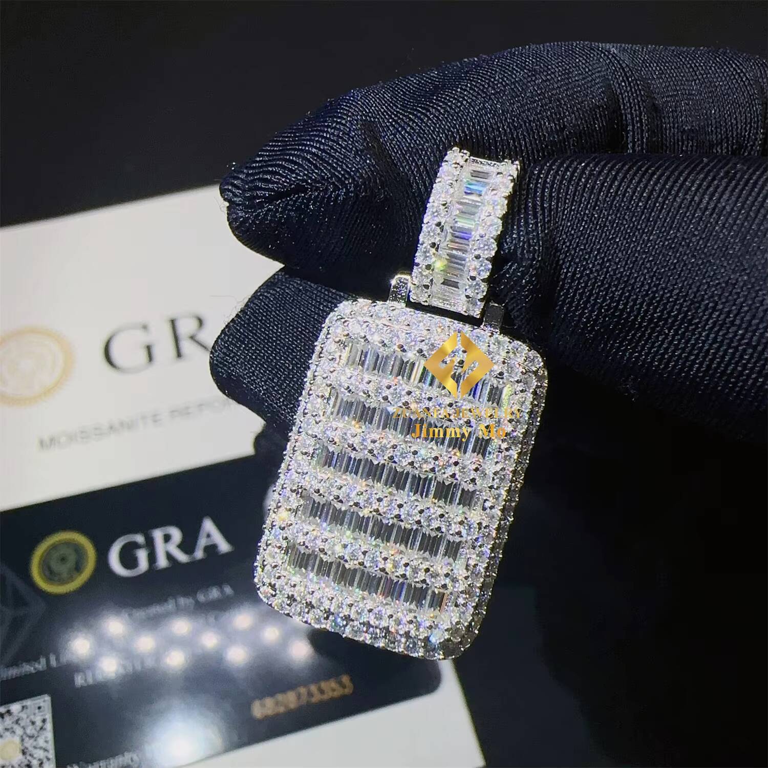 New Arrivals Pass Diamond Tester Iced Out Luxury Man Jewelry 925 Solid Silver D Baguette Moissanite Diamond Dog Tag Pendant