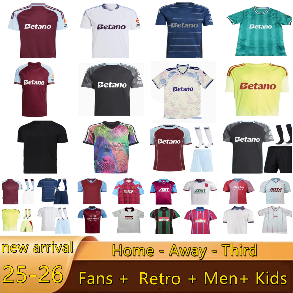 25 26 aston vilasSoccer Jersey McGINN Retro 1980-2012 RASHFORD WATKINS ONANA BUENDIA MAATSEN MARTINEZ goalkeeper KAMARA BAILEY Player version aston vilas kids kit
