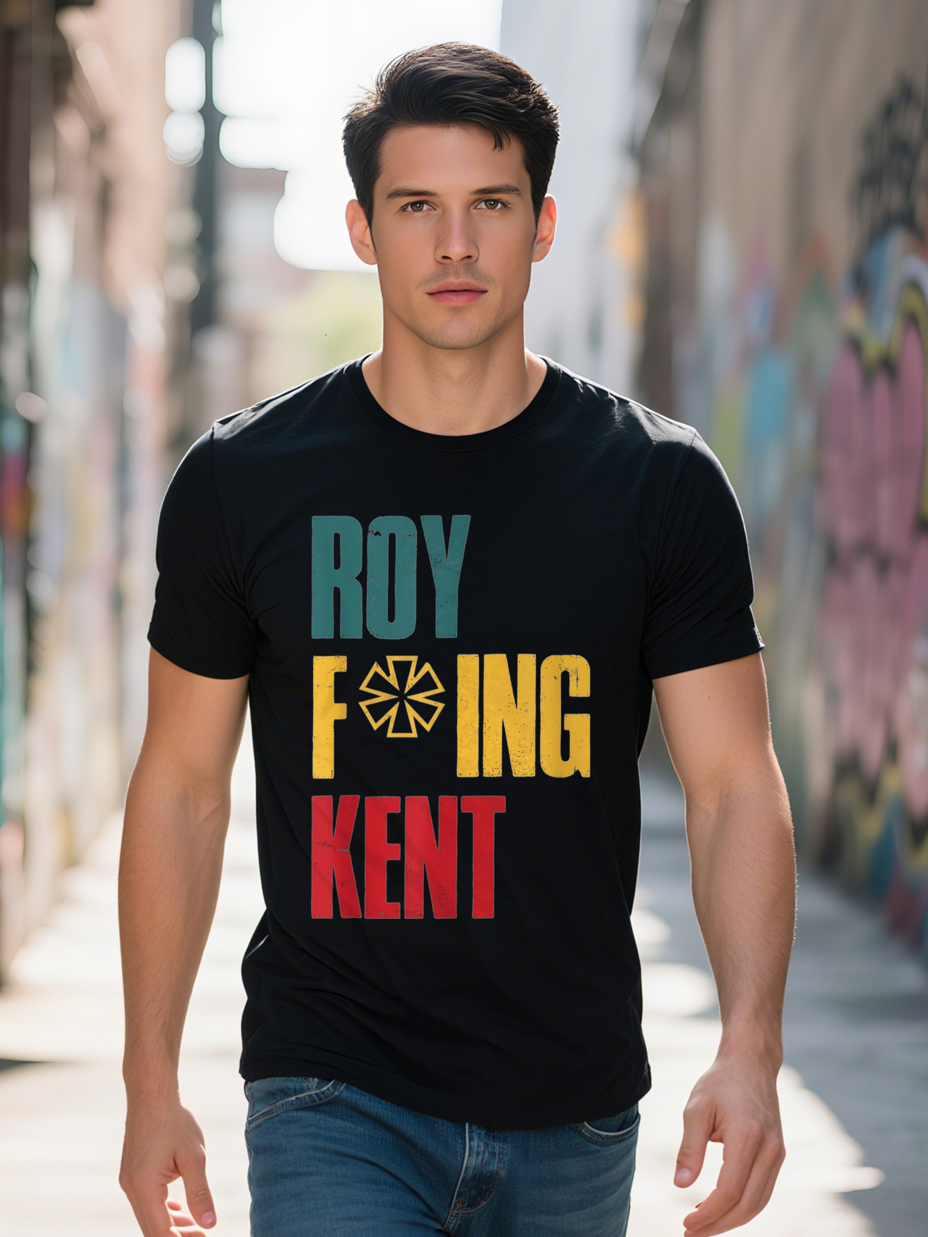 100% Cotton Unisex T-Shirt Roy F King Kent Graphic Print Black Casual Short Sleeve Tee Regular Fit efcc3