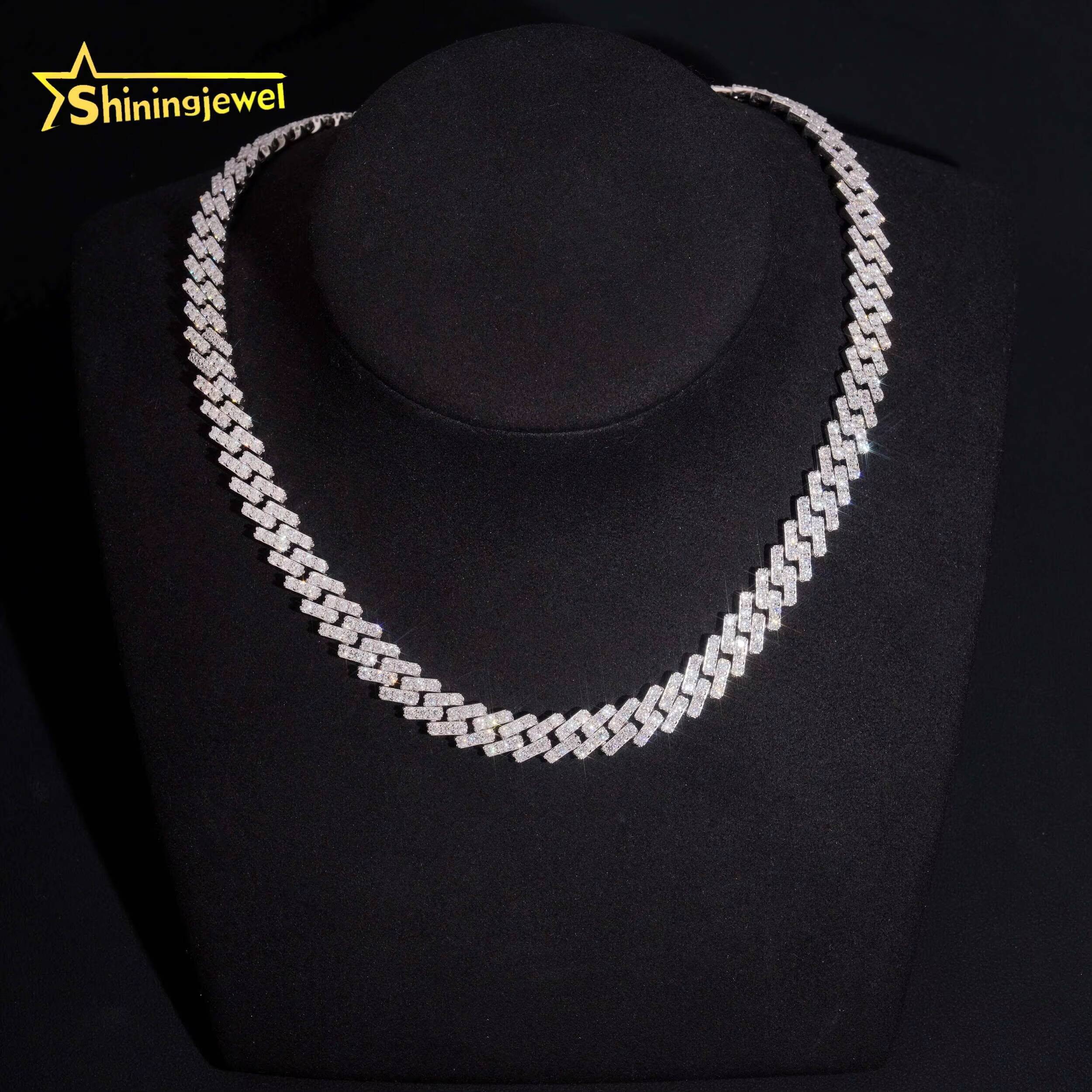 Hot Sale Mens 10mm Iced Out Cuban Link Chain 925 Sterling Silver Gold Plated Pass Diamond Test VVS Moissanite Cuban Necklace