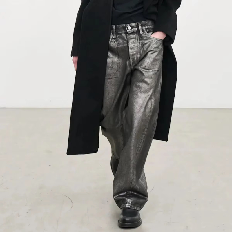 MIJKO Vintage Distressed Wax Coated Washed Baggy Jeans for Men and Women Black Casual Cargo Pants Oversized Ripped Denim Trousers