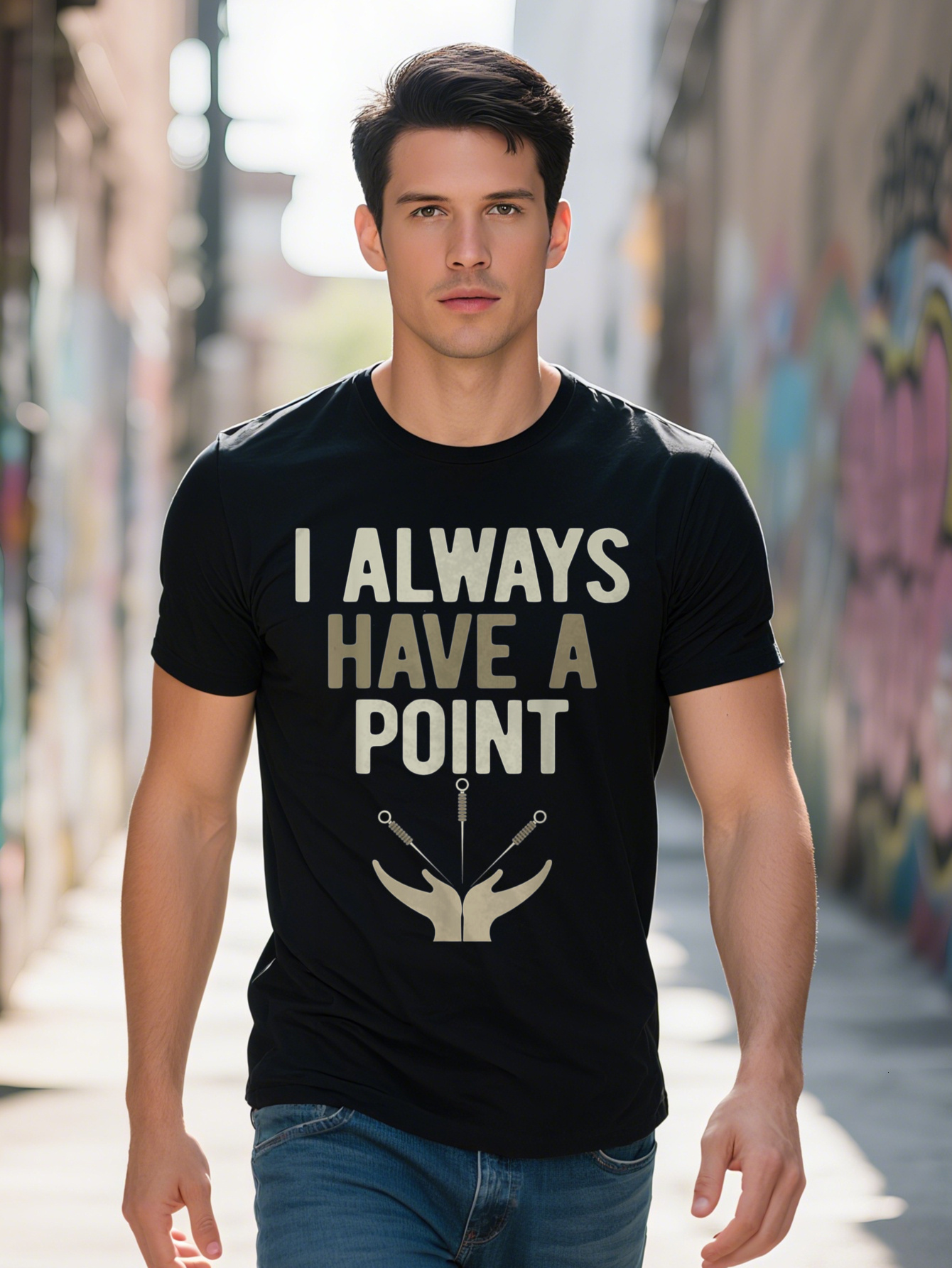Men's I Always Have a Acupoint Acupuncture Humor Graphic - 220g 100% Cotton Short Sleeve T-Shirt with Cartoon Needle Machine Washable Regular Fit
